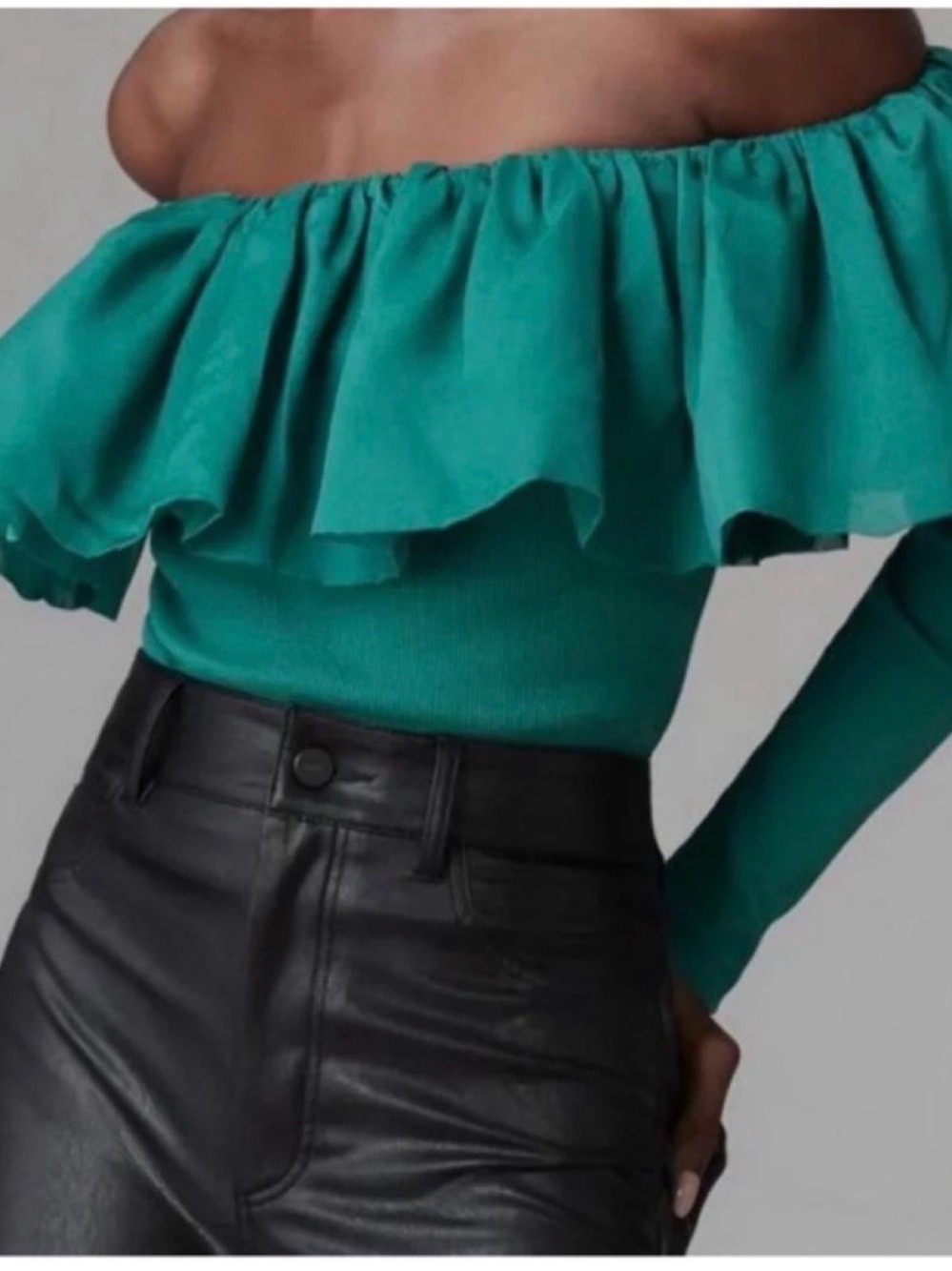 Anthropologie Off Shoulder Organza Ruffle Blouse Green Sheer Romantic Coquette S